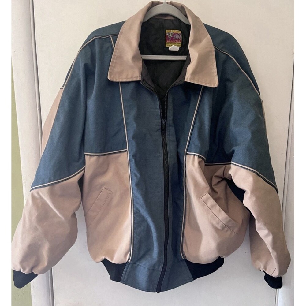 XL Vintage Bee Wild USA Western Bomber Coat Jacket Quilted Lining Denim Canvas